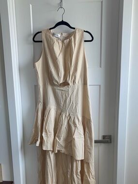 Cream Sleeveless Cutout Ruffle Maxi Dress